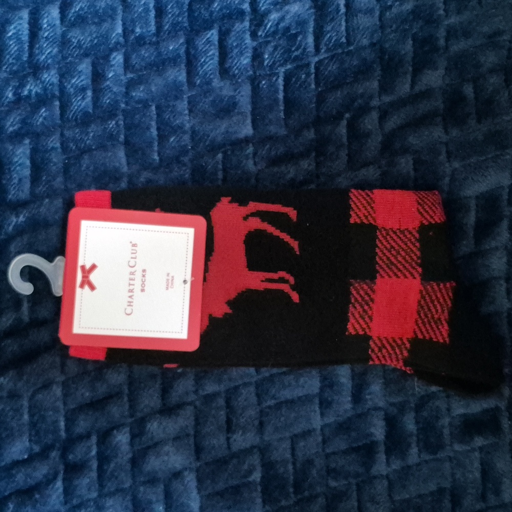 Charter Club Buffalo Plaid Socks With Moose, New With Tags